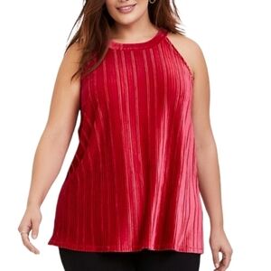 TORRID red velvet pleated goddess tank